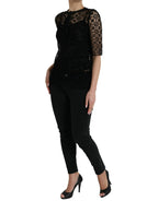 Dolce &amp; Gabbana Black Floral Lace Short Sleeves Blouse Top