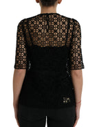 Dolce &amp; Gabbana Black Floral Lace Short Sleeves Blouse Top