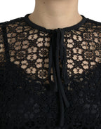 Dolce &amp; Gabbana Black Floral Lace Short Sleeves Blouse Top