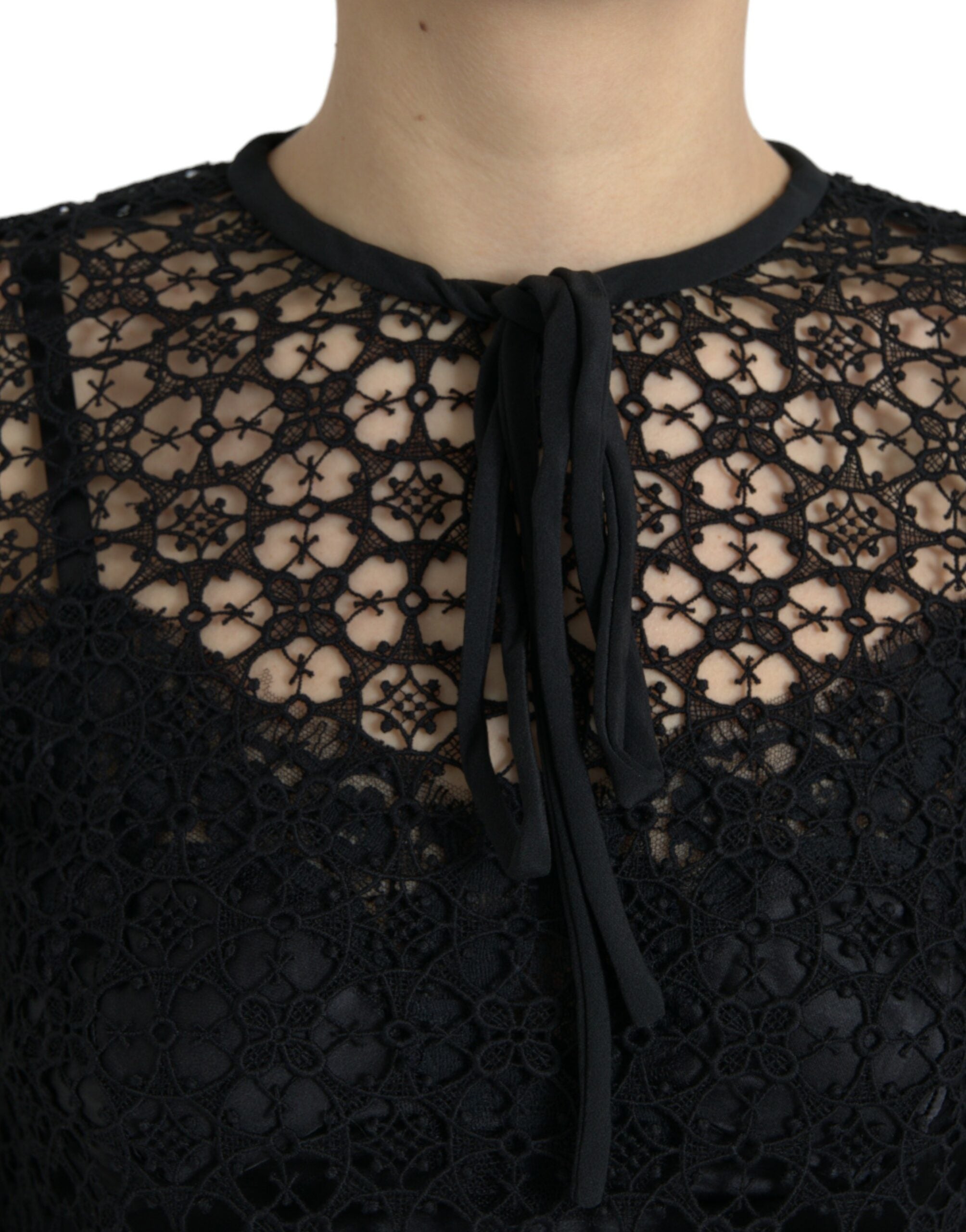 Dolce &amp; Gabbana Black Floral Lace Short Sleeves Blouse Top