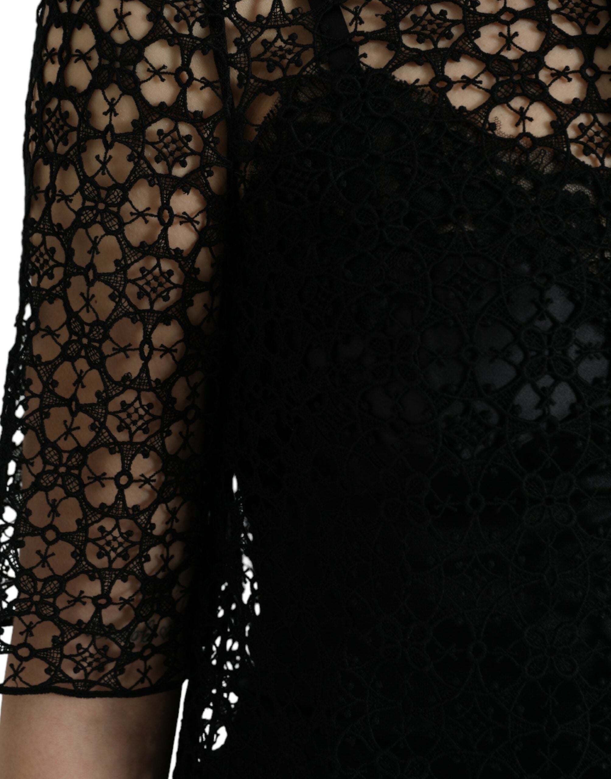 Dolce &amp; Gabbana Black Floral Lace Short Sleeves Blouse Top