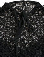 Dolce &amp; Gabbana Black Floral Lace Short Sleeves Blouse Top