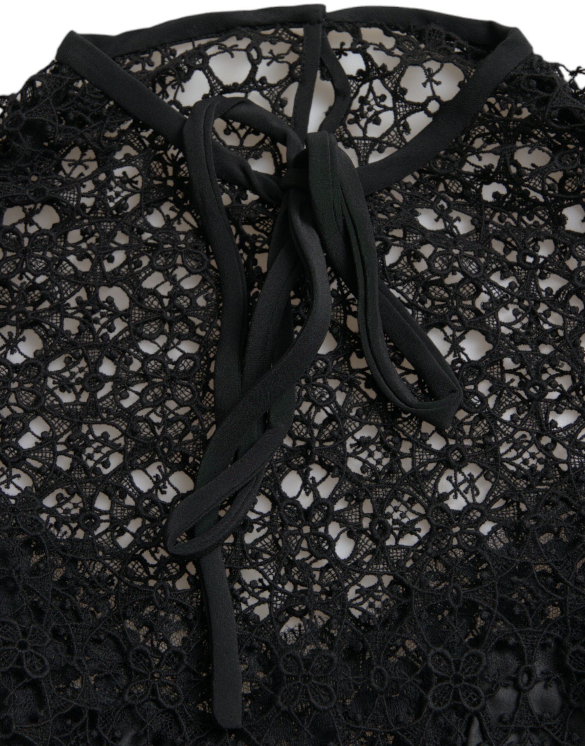 Dolce &amp; Gabbana Black Floral Lace Short Sleeves Blouse Top