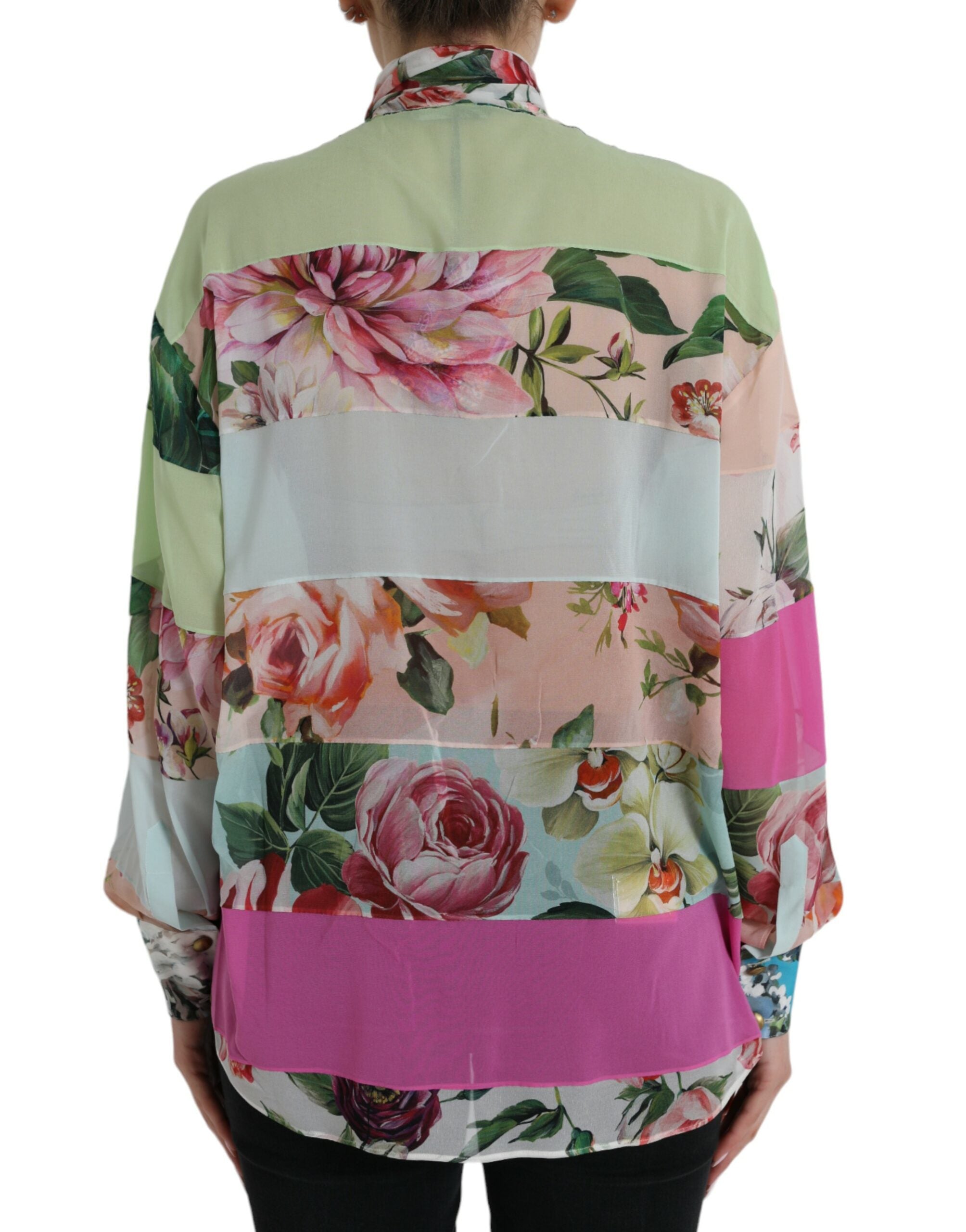 Dolce &amp; Gabbana Multicolor Floral Patchwork Ascot Collar Top