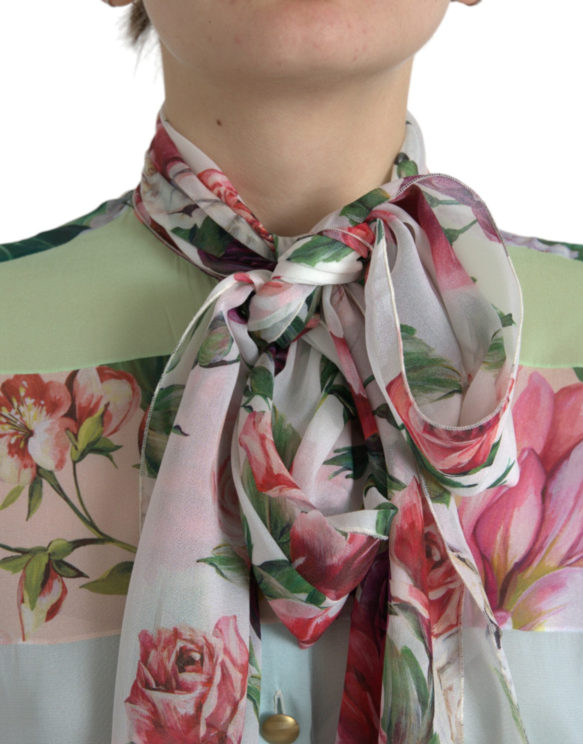 Dolce &amp; Gabbana Multicolor Floral Patchwork Ascot Collar Top