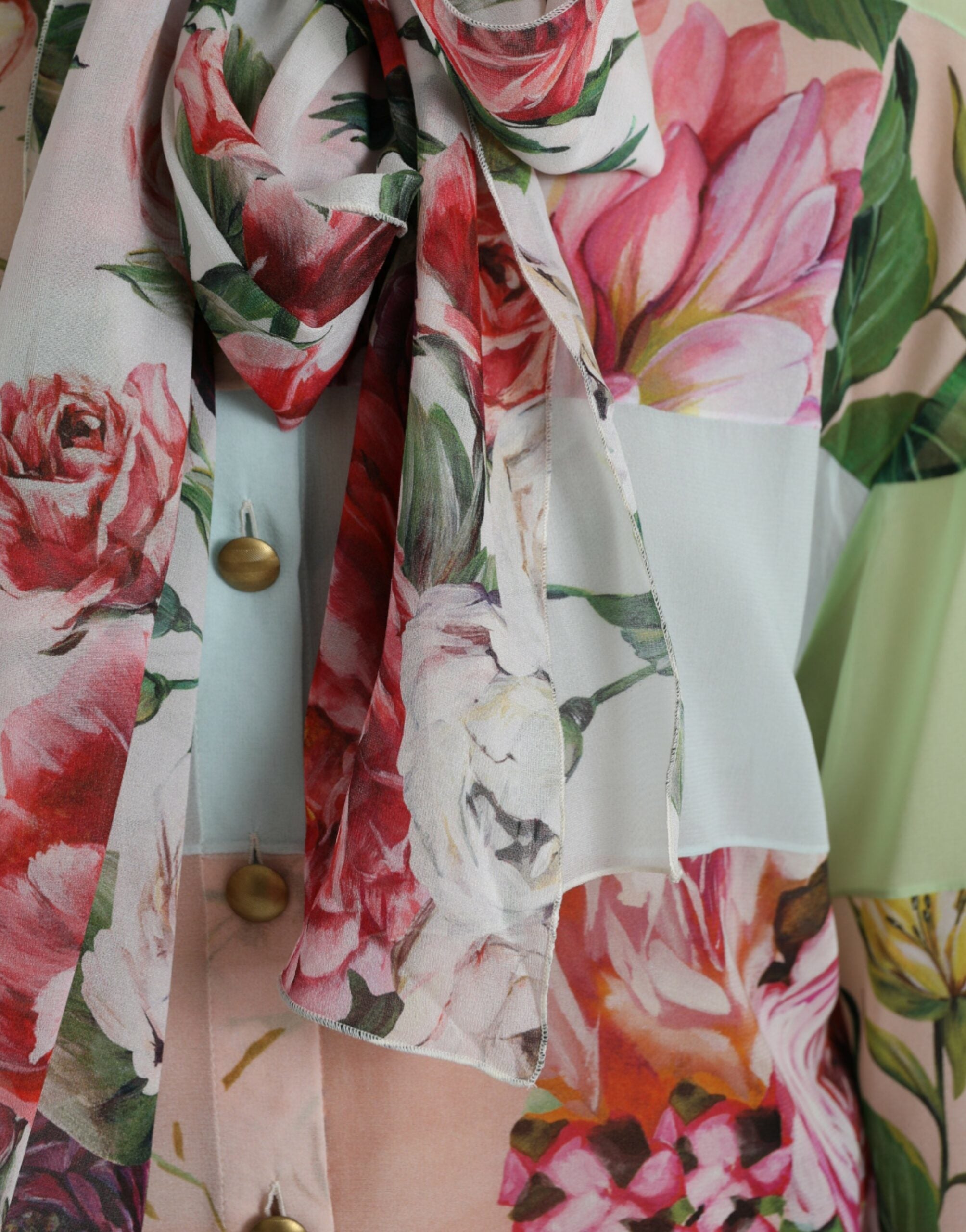 Dolce &amp; Gabbana Multicolor Floral Patchwork Ascot Collar Top