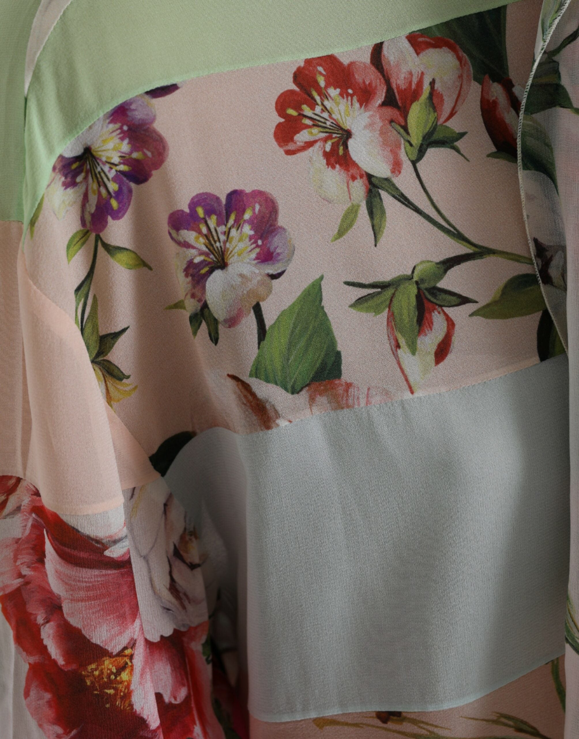 Dolce &amp; Gabbana Multicolor Floral Patchwork Ascot Collar Top