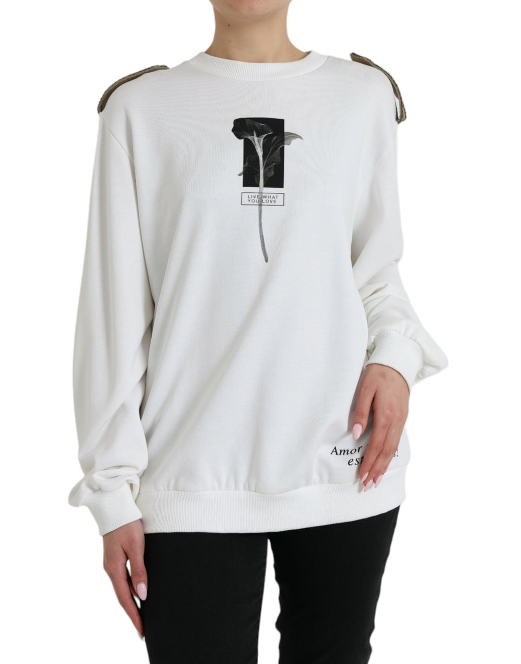 Dolce &amp; Gabbana White Floral Cotton Crew Neck Pullover Sweater