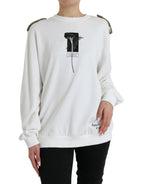 Dolce &amp; Gabbana White Floral Cotton Crew Neck Pullover Sweater