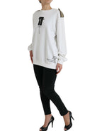 Dolce &amp; Gabbana White Floral Cotton Crew Neck Pullover Sweater