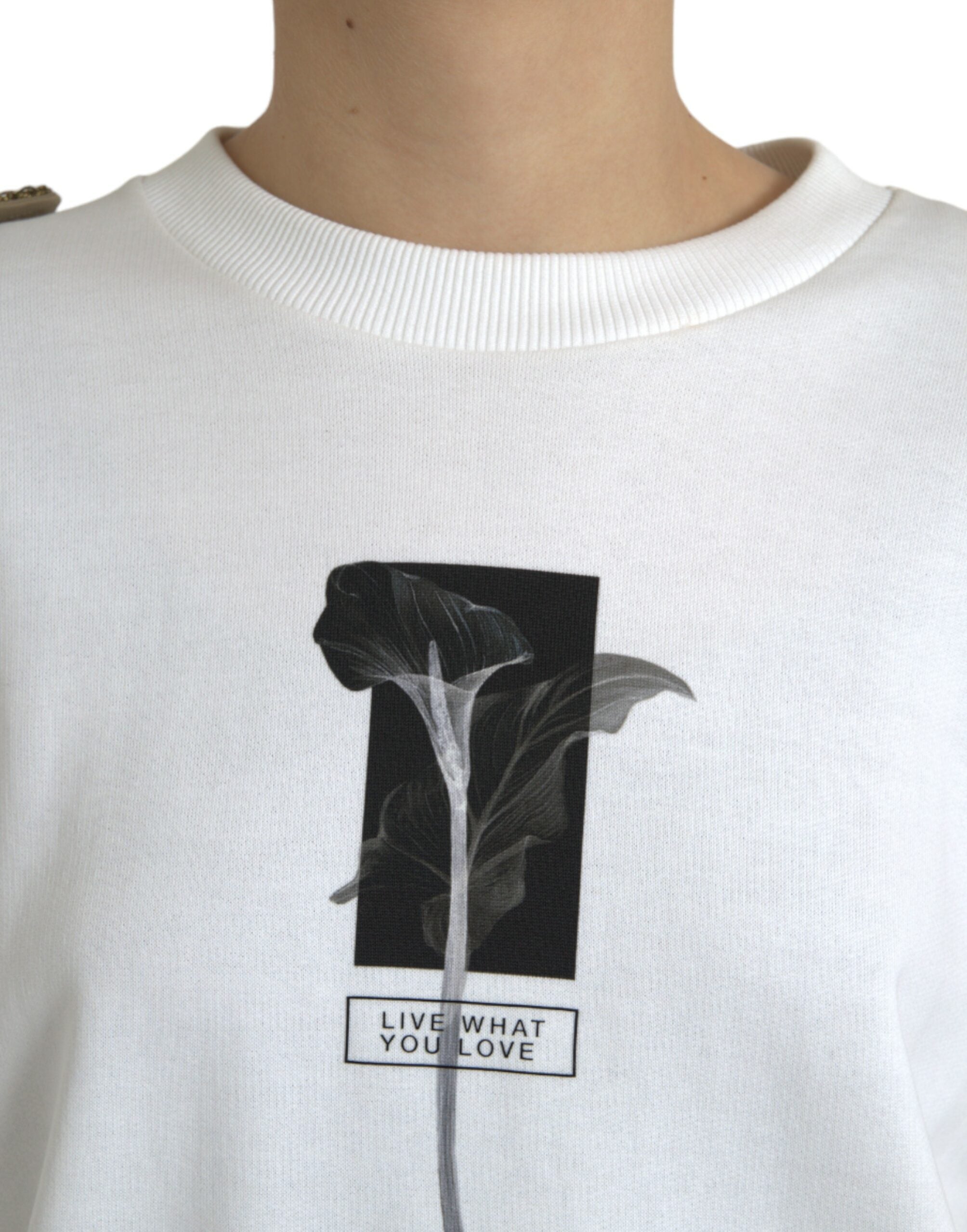 Dolce &amp; Gabbana White Floral Cotton Crew Neck Pullover Sweater