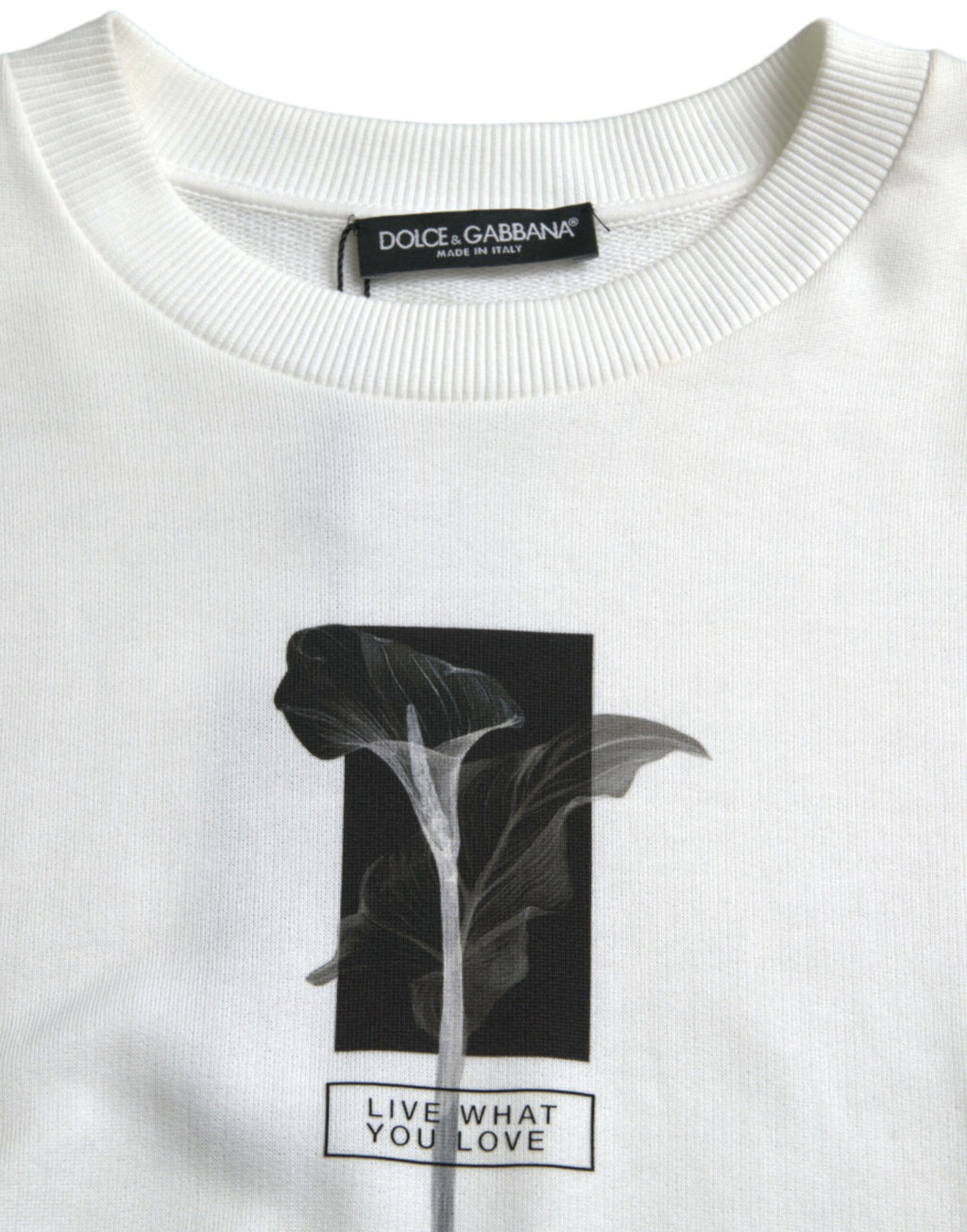 Dolce &amp; Gabbana White Floral Cotton Crew Neck Pullover Sweater