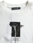 Dolce &amp; Gabbana White Floral Cotton Crew Neck Pullover Sweater