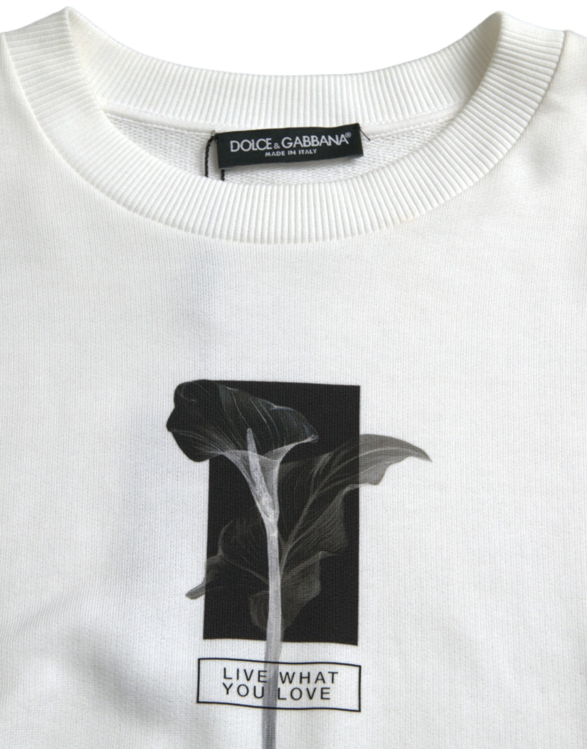 Dolce &amp; Gabbana White Floral Cotton Crew Neck Pullover Sweater