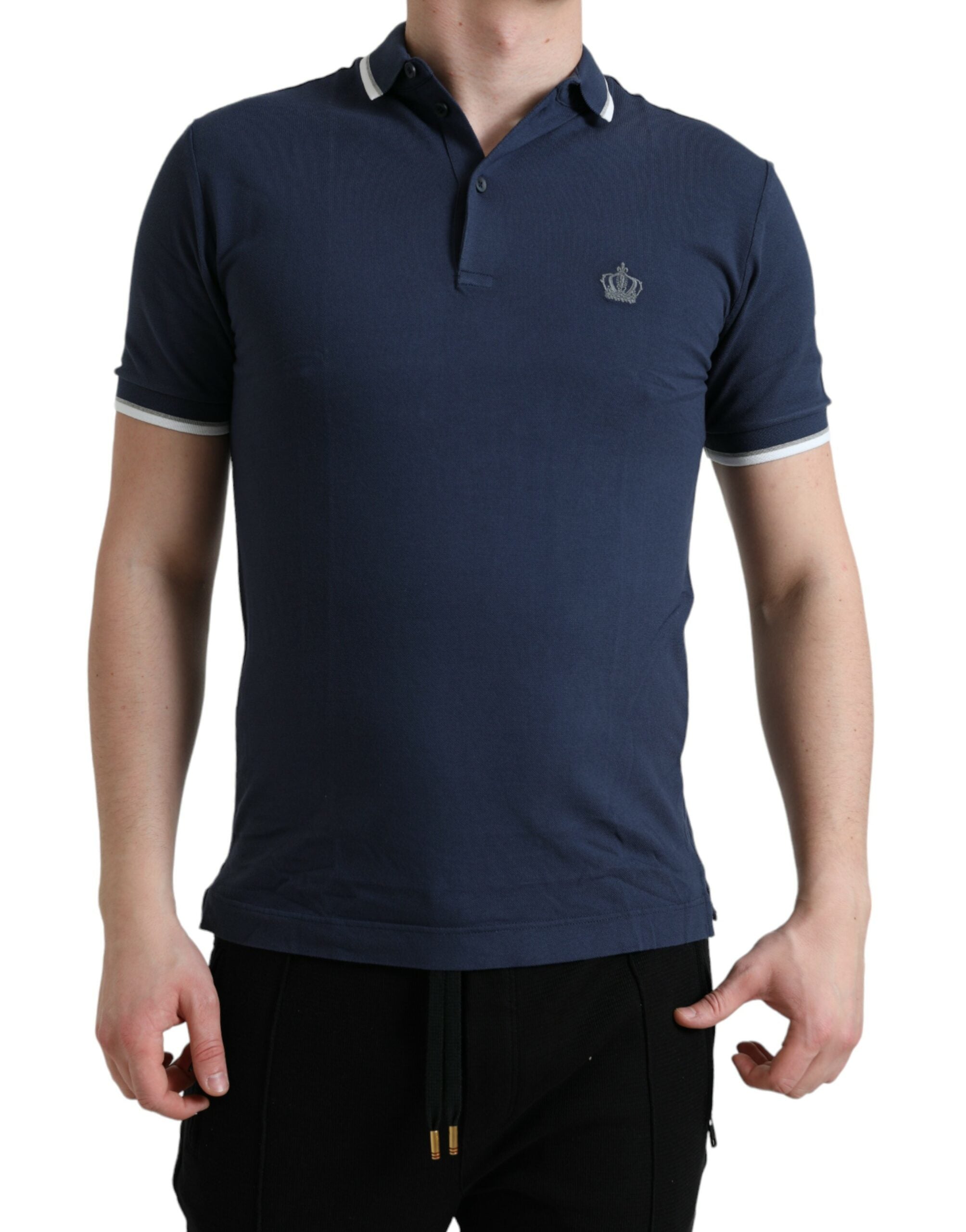 Dolce &amp; Gabbana Blue Crown Patch Cotton Collared Men Polo T-shirt