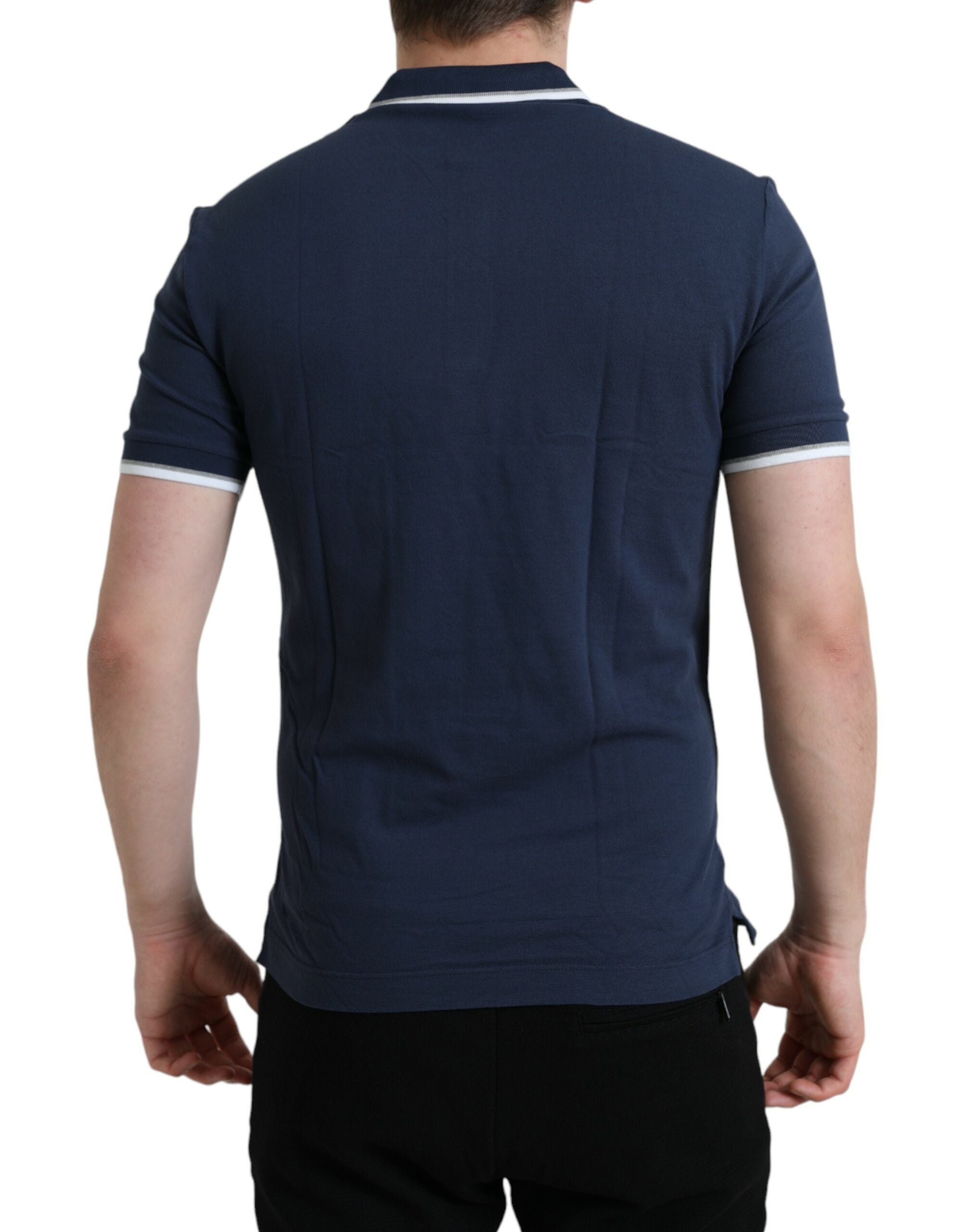 Dolce &amp; Gabbana Blue Crown Patch Cotton Collared Men Polo T-shirt
