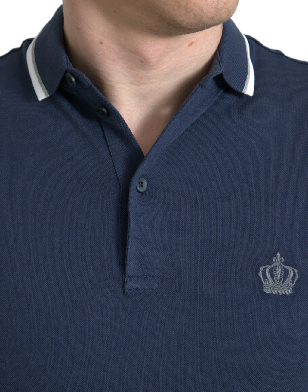 Dolce &amp; Gabbana Blue Crown Patch Cotton Collared Men Polo T-shirt