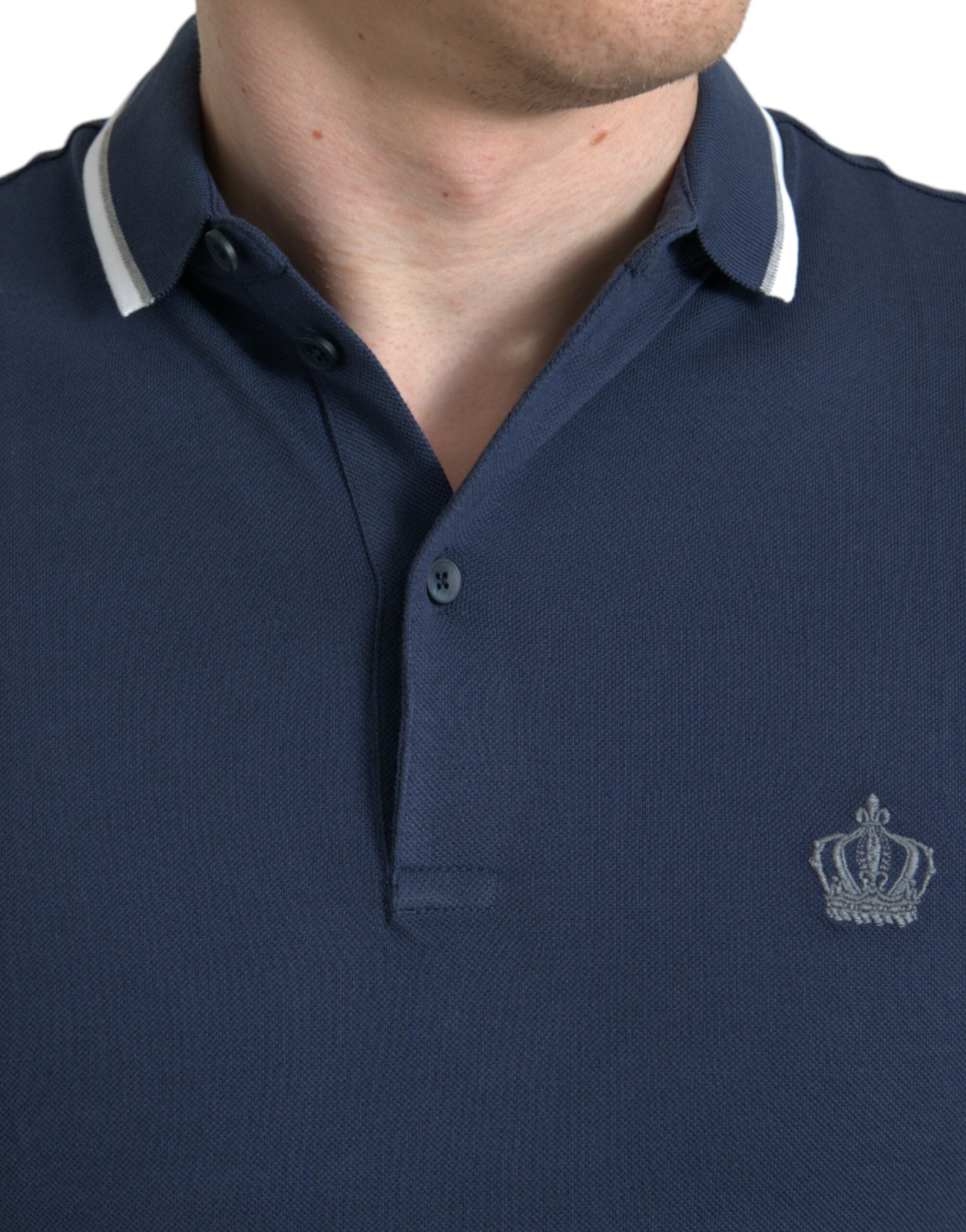 Dolce &amp; Gabbana Blue Crown Patch Cotton Collared Men Polo T-shirt