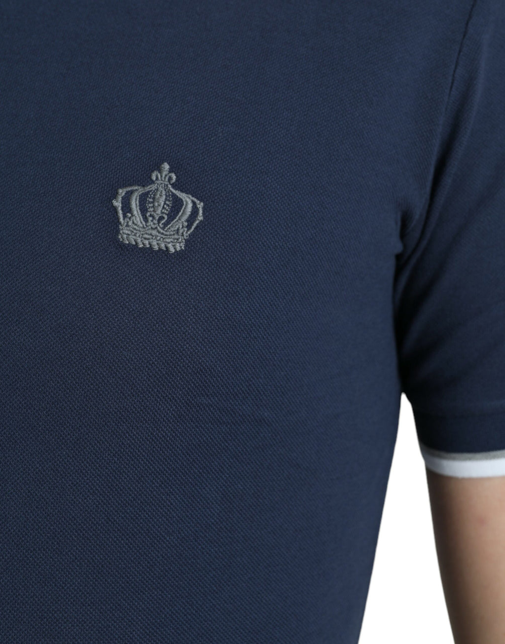Dolce &amp; Gabbana Blue Crown Patch Cotton Collared Men Polo T-shirt
