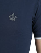 Dolce &amp; Gabbana Blue Crown Patch Cotton Collared Men Polo T-shirt
