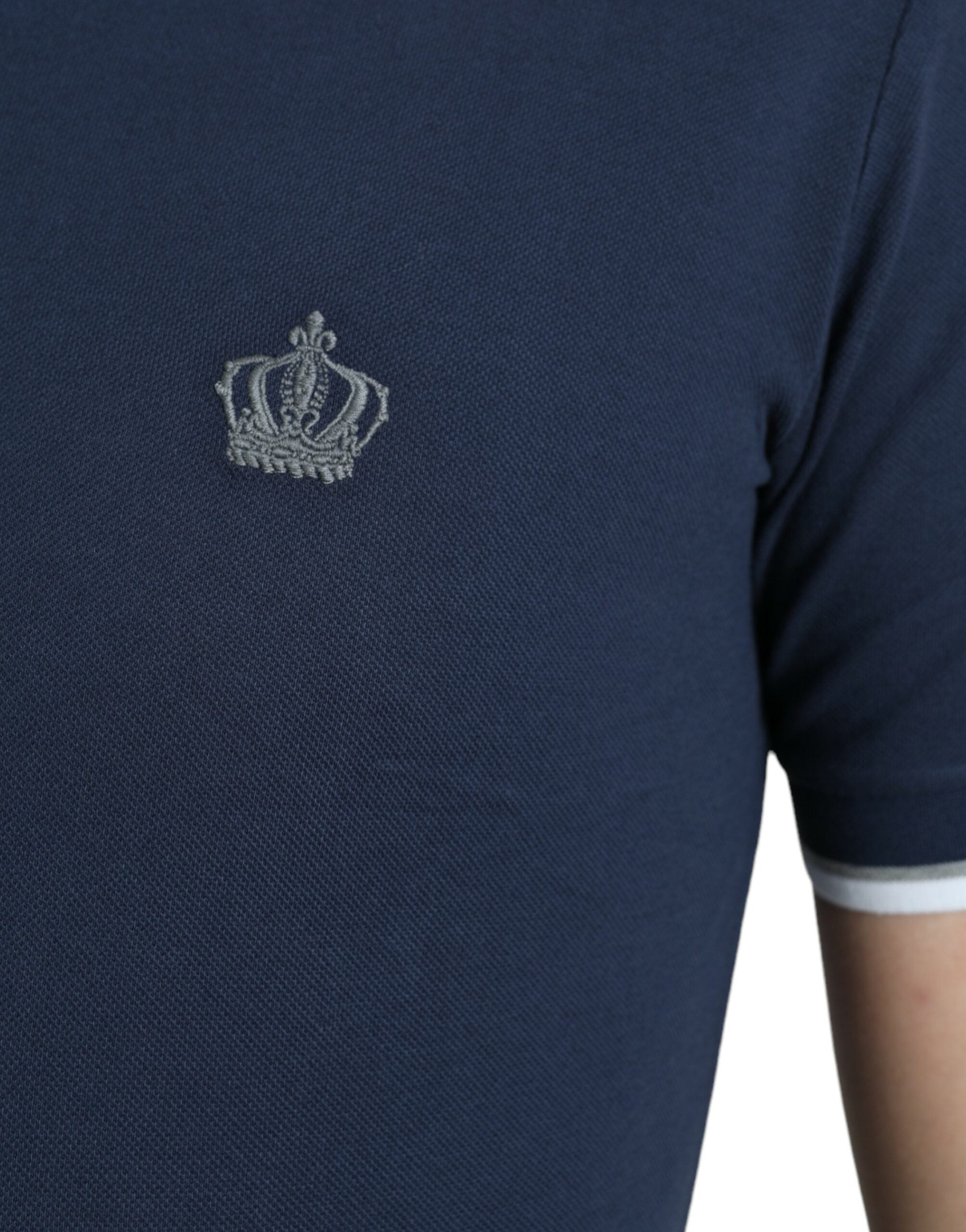 Dolce &amp; Gabbana Blue Crown Patch Cotton Collared Men Polo T-shirt