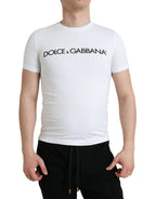 Dolce &amp; Gabbana White Logo Print Cotton Crew Neck T-shirt