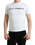 Dolce &amp; Gabbana White Logo Print Cotton Crew Neck T-shirt