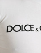 Dolce &amp; Gabbana White Logo Print Cotton Crew Neck T-shirt
