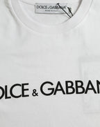 Dolce &amp; Gabbana White Logo Print Cotton Crew Neck T-shirt