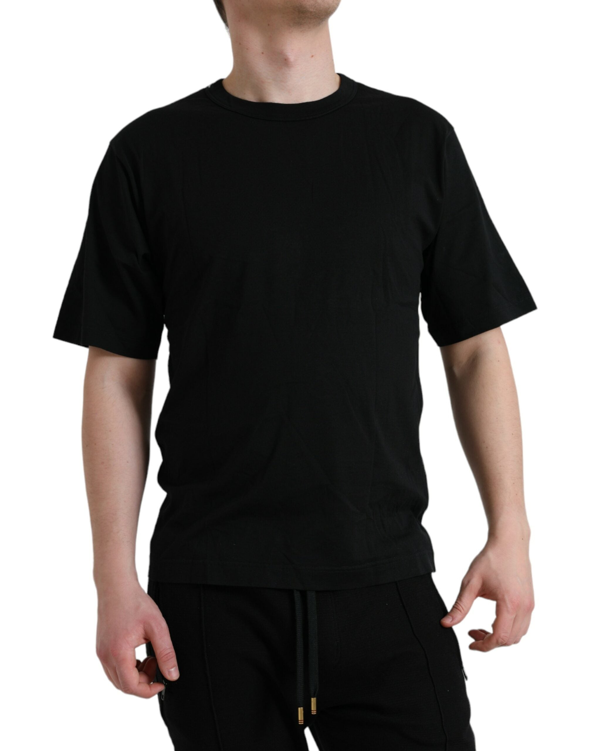 Dolce &amp; Gabbana Black Logo Embossed Crew Neck Short Sleeves T-shirt