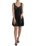 Dolce &amp; Gabbana Black Silk Pleated Lace Chiffon Mini Dress
