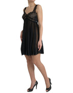 Dolce &amp; Gabbana Black Silk Pleated Lace Chiffon Mini Dress