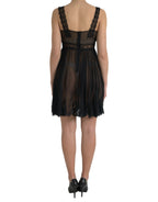 Dolce &amp; Gabbana Black Silk Pleated Lace Chiffon Mini Dress