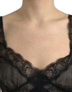 Dolce &amp; Gabbana Black Silk Pleated Lace Chiffon Mini Dress