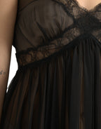 Dolce &amp; Gabbana Black Silk Pleated Lace Chiffon Mini Dress