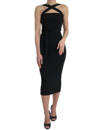 Dolce &amp; Gabbana Black Sheath Halter Sleeveless Midi Dress