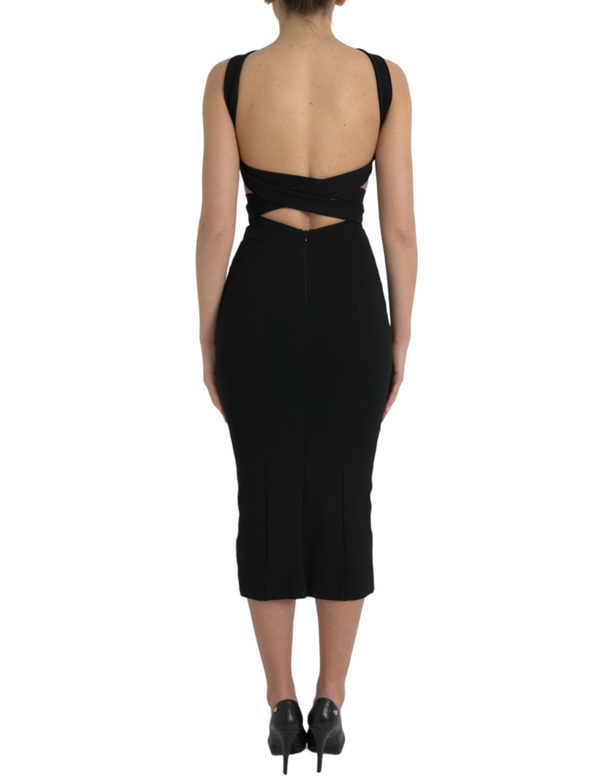 Dolce &amp; Gabbana Black Sheath Halter Sleeveless Midi Dress