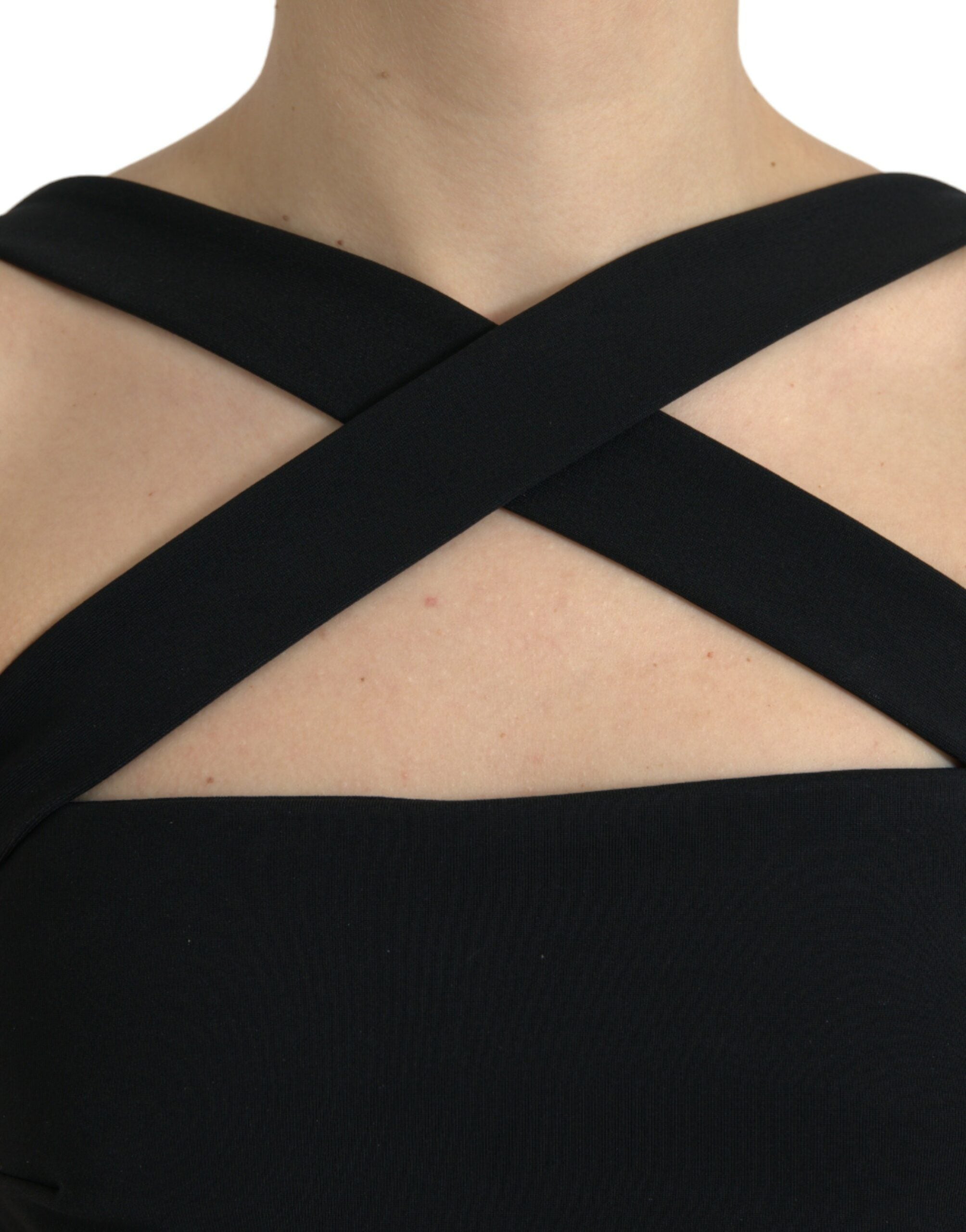 Dolce &amp; Gabbana Black Sheath Halter Sleeveless Midi Dress