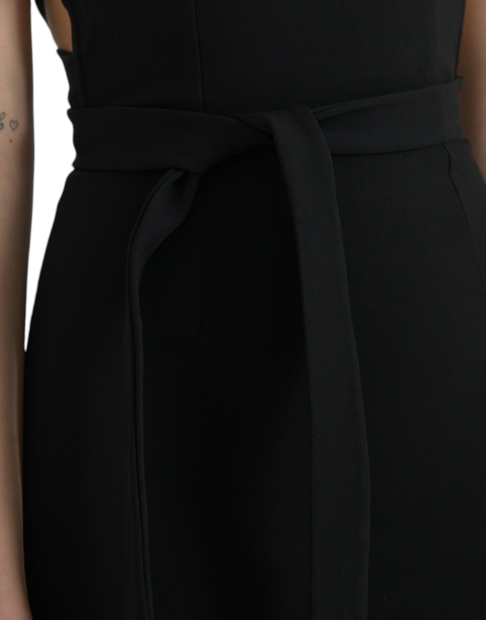 Dolce &amp; Gabbana Black Sheath Halter Sleeveless Midi Dress