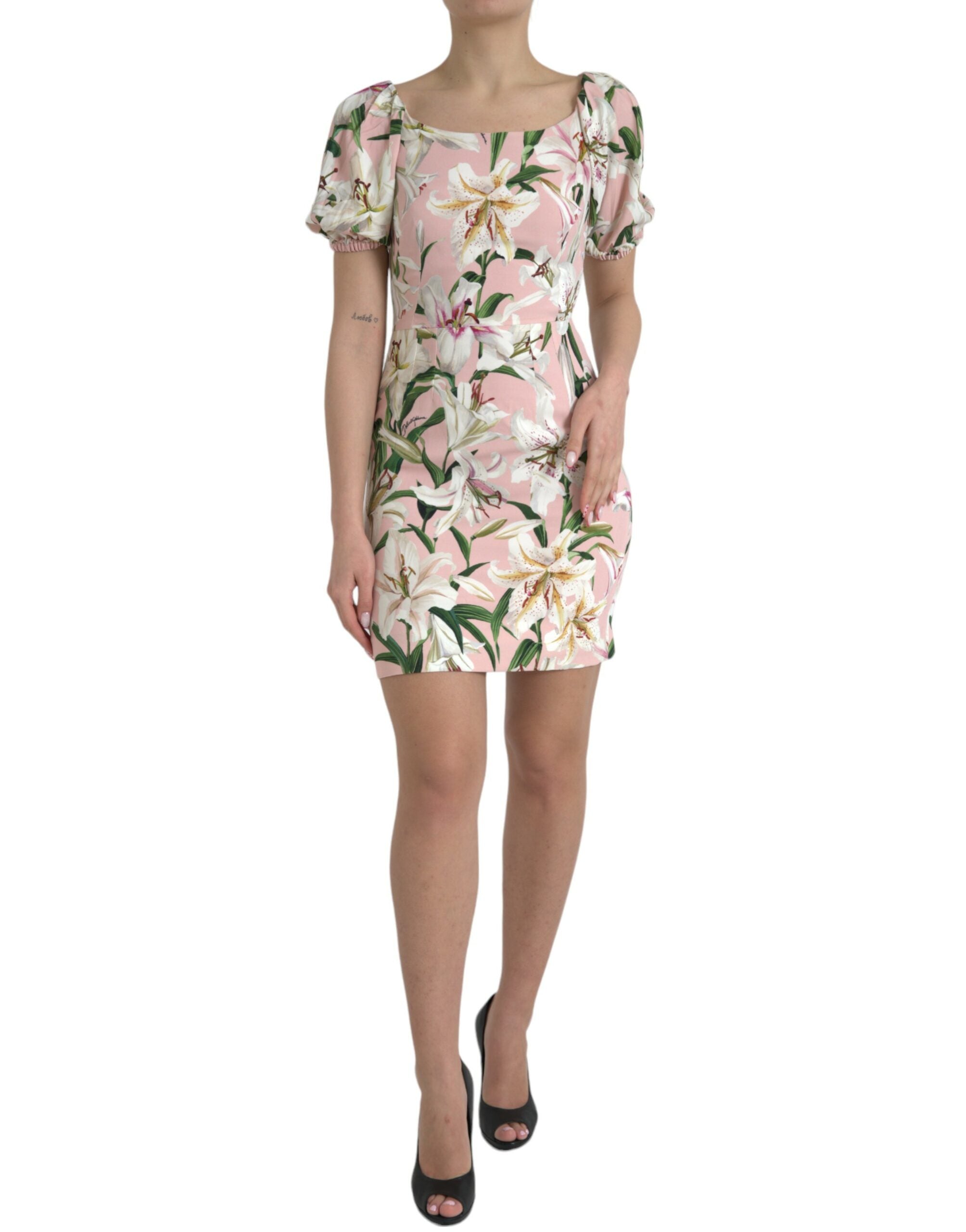 Dolce &amp; Gabbana Pink Lily Viscose Sheath Stretch Mini Dress