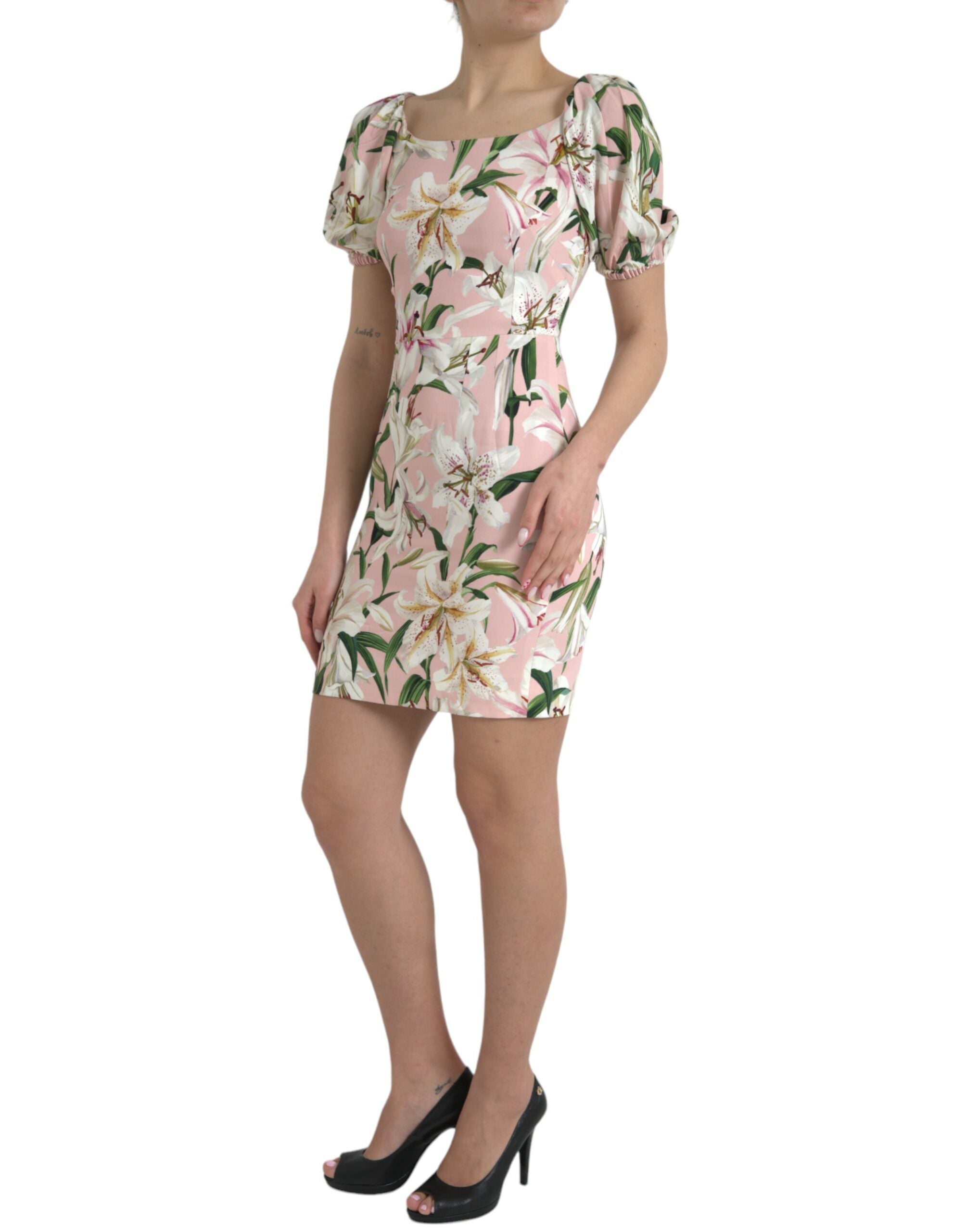 Dolce &amp; Gabbana Pink Lily Viscose Sheath Stretch Mini Dress