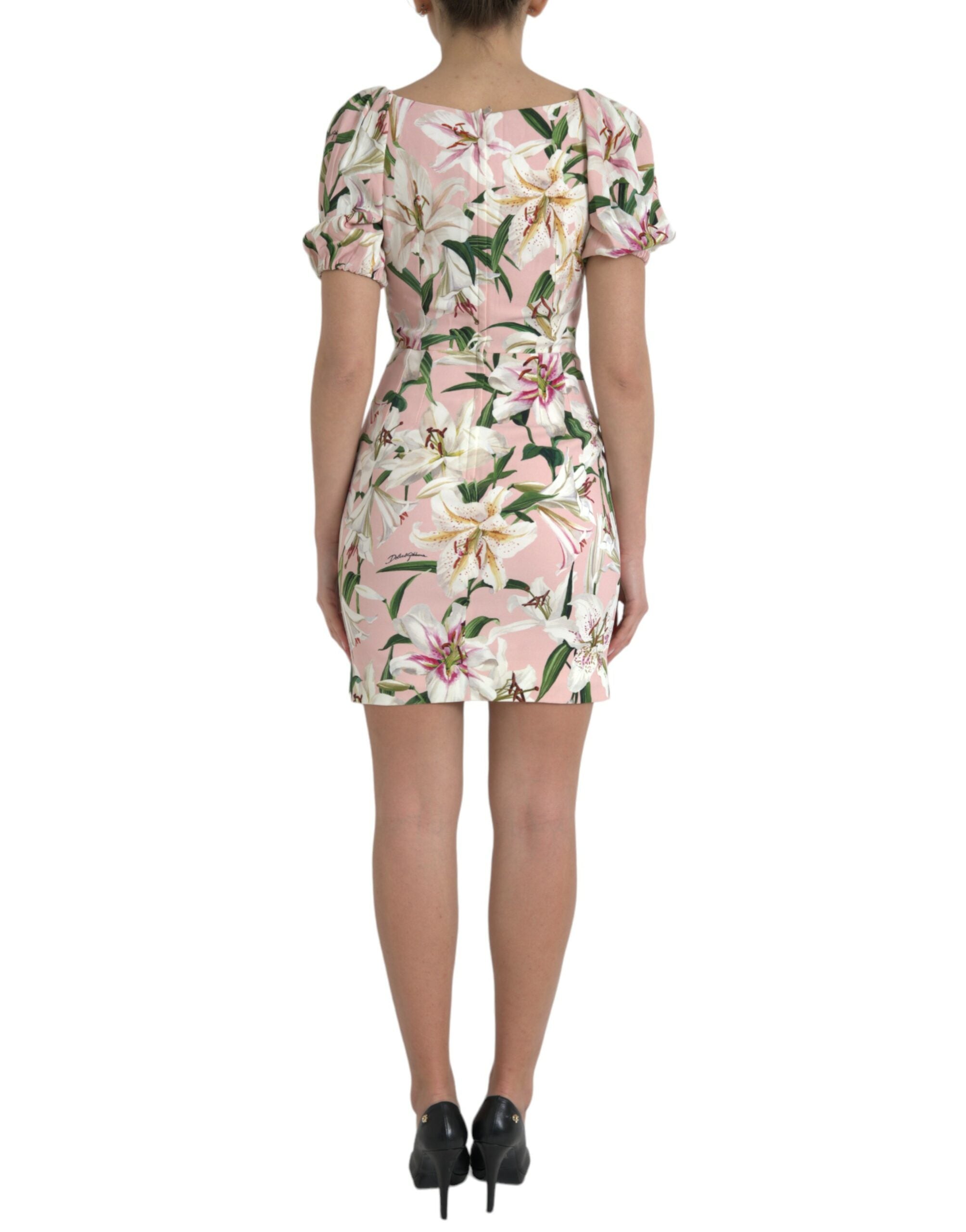Dolce &amp; Gabbana Pink Lily Viscose Sheath Stretch Mini Dress