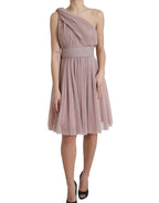 Dolce &amp; Gabbana Light Lilac Pleated Lame Tulle One Shoulder Dress