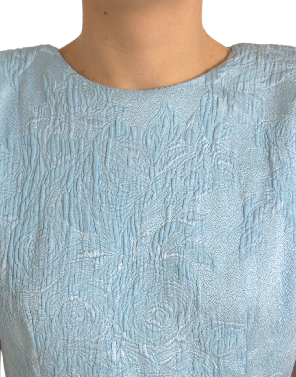 Dolce &amp; Gabbana Light Blue Floral Jacquard Puff Sleeve Mini Dress