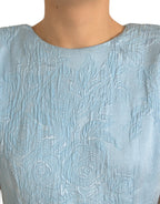 Dolce &amp; Gabbana Light Blue Floral Jacquard Puff Sleeve Mini Dress
