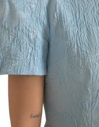 Dolce &amp; Gabbana Light Blue Floral Jacquard Puff Sleeve Mini Dress