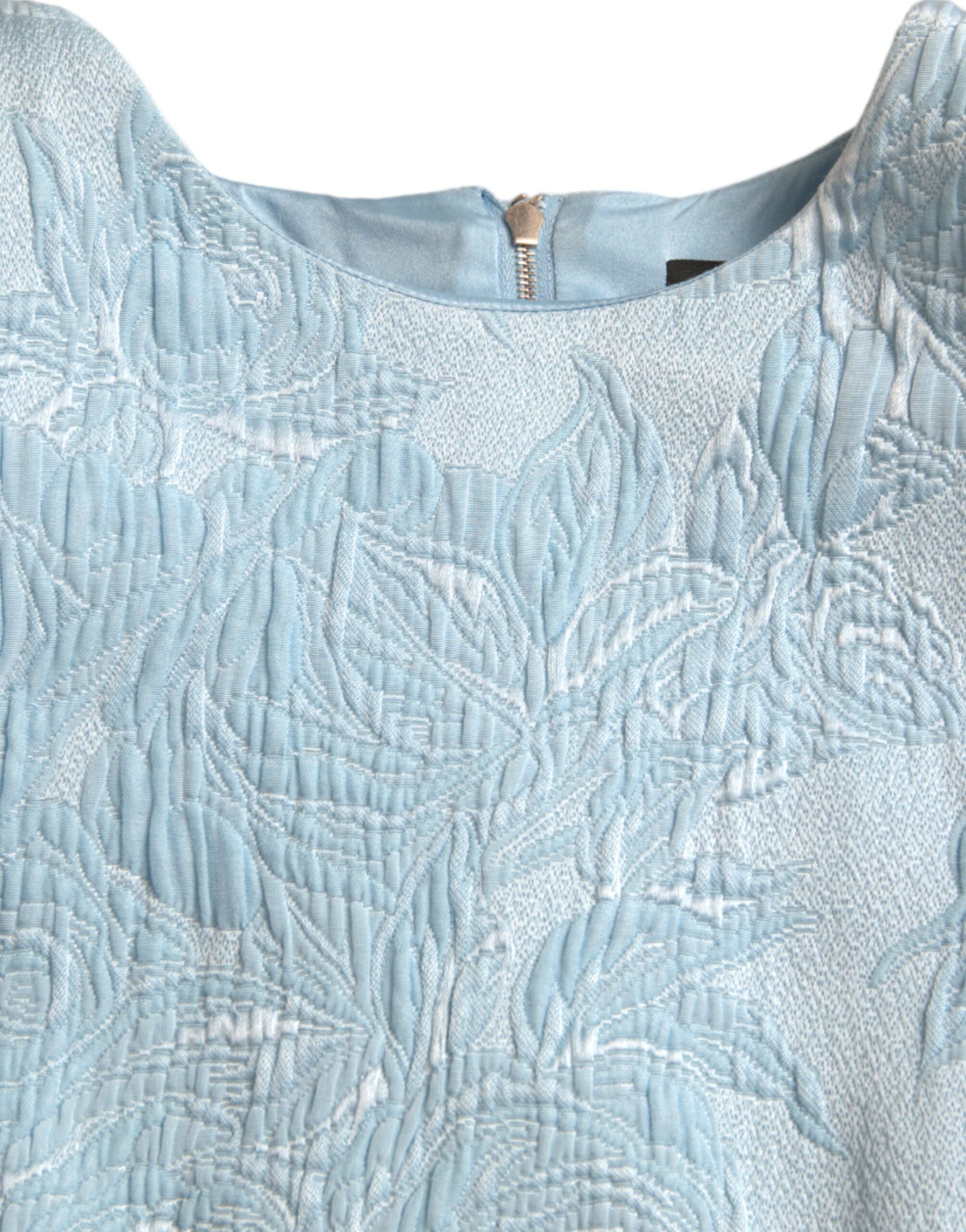 Dolce &amp; Gabbana Light Blue Floral Jacquard Puff Sleeve Mini Dress