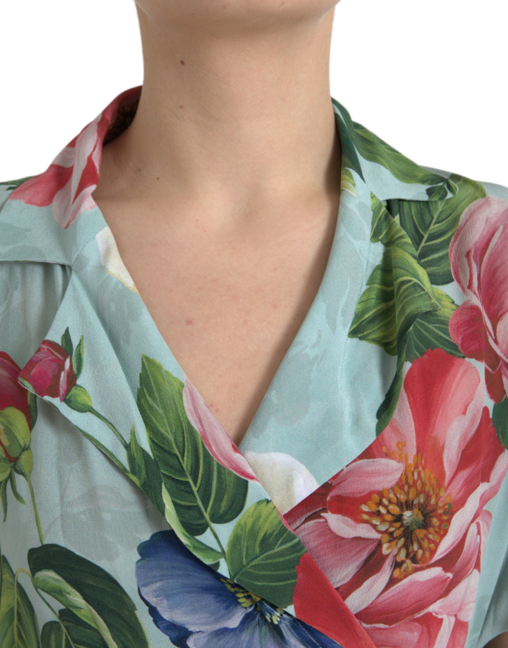 Dolce &amp; Gabbana Blue Floral Wide Leg Wrap Jumpsuit Dress