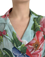 Dolce &amp; Gabbana Blue Floral Wide Leg Wrap Jumpsuit Dress