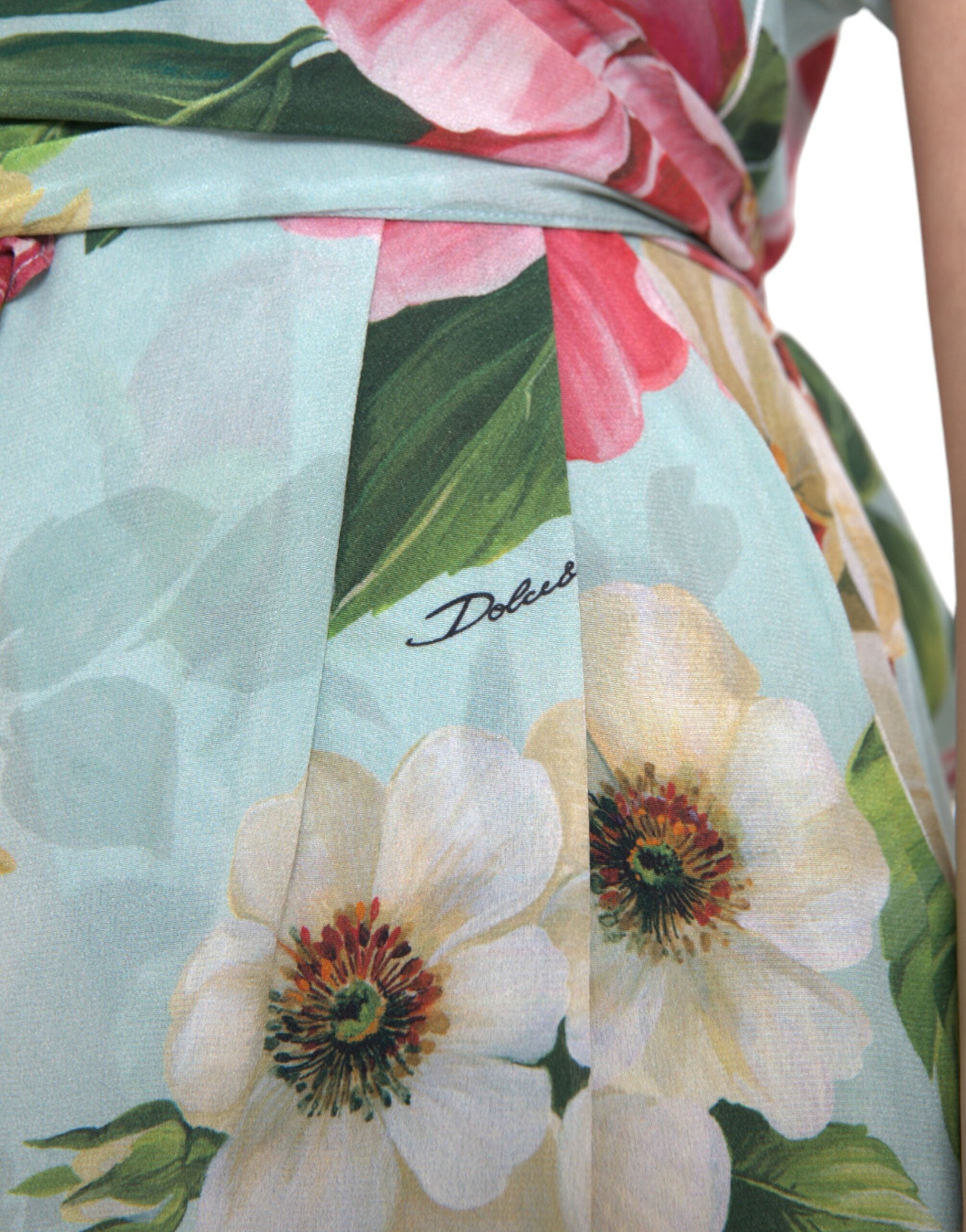 Dolce &amp; Gabbana Blue Floral Wide Leg Wrap Jumpsuit Dress
